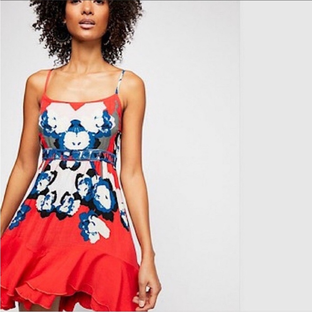 Intimately by Free People Red Floral Print Spaghetti Strap Dress size xs